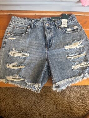 wild fable Light Blue Distressed High-Rise Denim Shorts